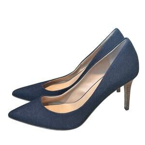BCBG Generation Levonne Dark Blue Denim Pointed Toe Leather Sole Heels Size 10